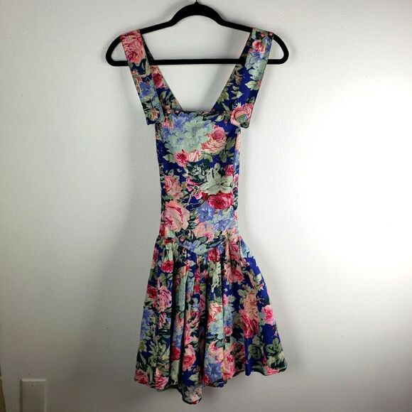 Vintage Women's Geary Roark Kamisato 80's Cottagecore Floral Cris Cross Dress 10 - Picture 1 of 14